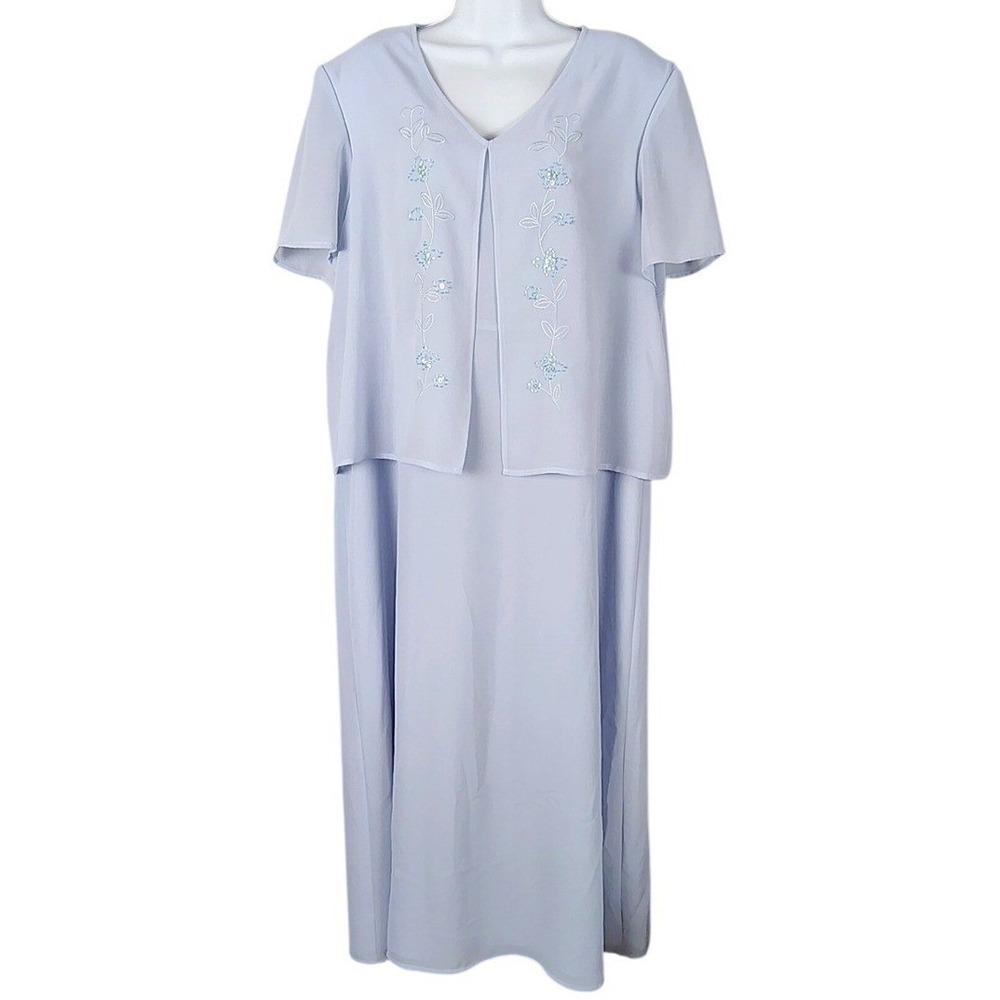 MHM Melissa Harper Light Blue Beaded Floral Layered Maxi Dress Plus Size 18